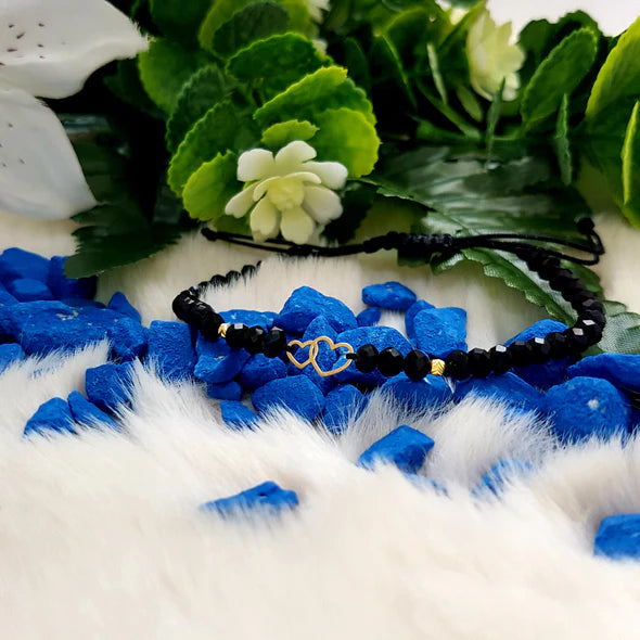 Dos Corazones Oro 14K - Cristal Negro