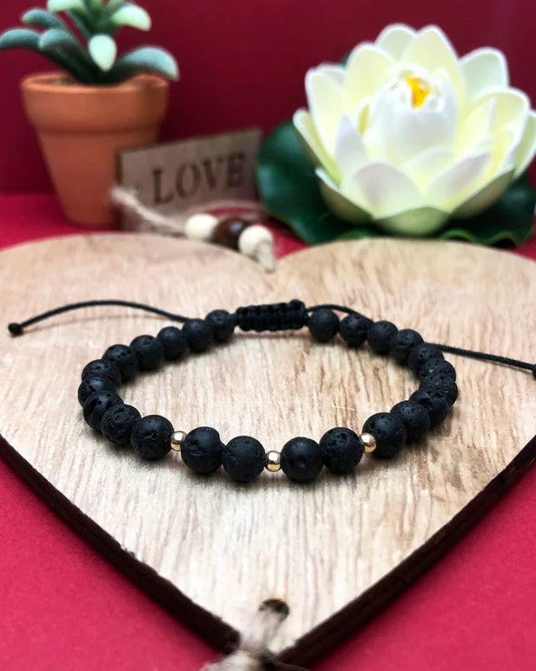 Cuentas de lava - Negras - Oro de 14k