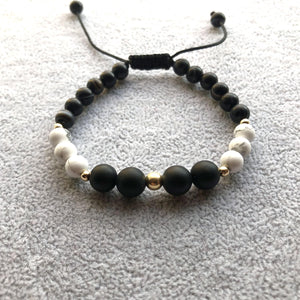 Pulsera bolas Oro 14k - Ágata blanco y negro