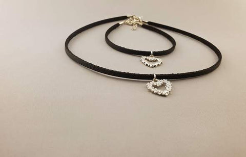 Collar y Pulsera de cuero - CORAZÓN